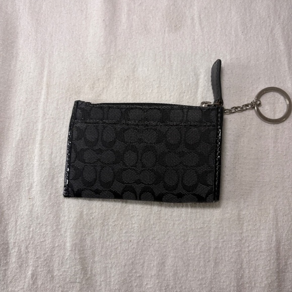 Coach Black Skinny Mini Signature Coin Purse Card Holder Keychain Wallet - Picture 1 of 6